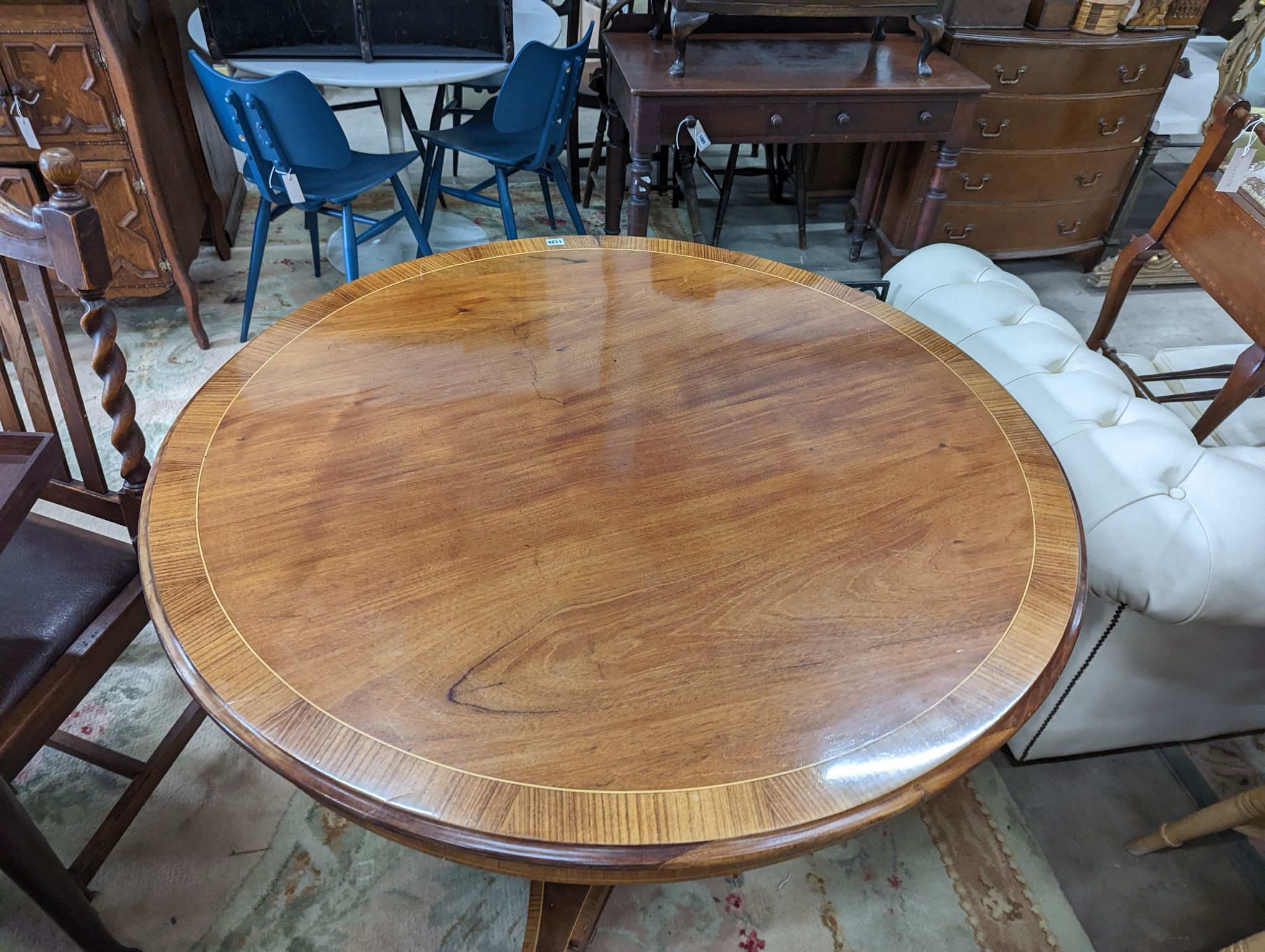 A Victorian and later mahogany tilt top breakfast table, diameter 118cm, height 76cm